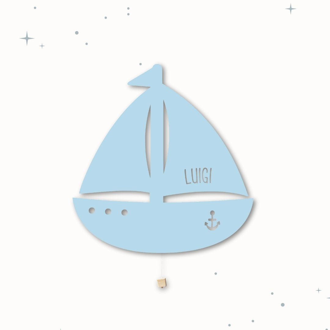 Lampada da parete personalizzata per cameretta bambini a forma di barca azzurra blu