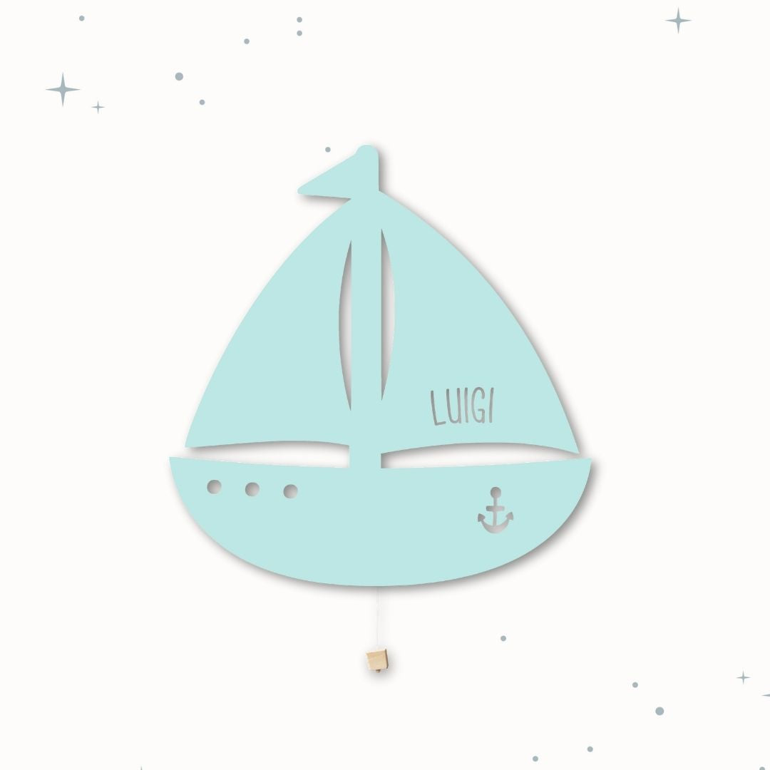 Lampada da parete personalizzata per cameretta bambini a forma di barca verde acqua