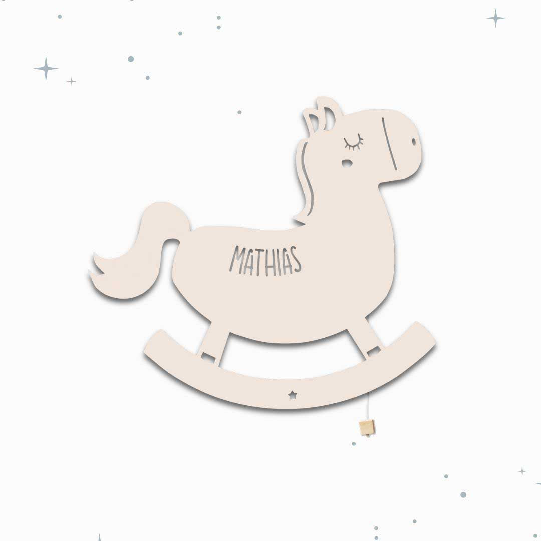 Lampada da parete personalizzata per cameretta bambini a forma di cavalluccio beige caffellatte