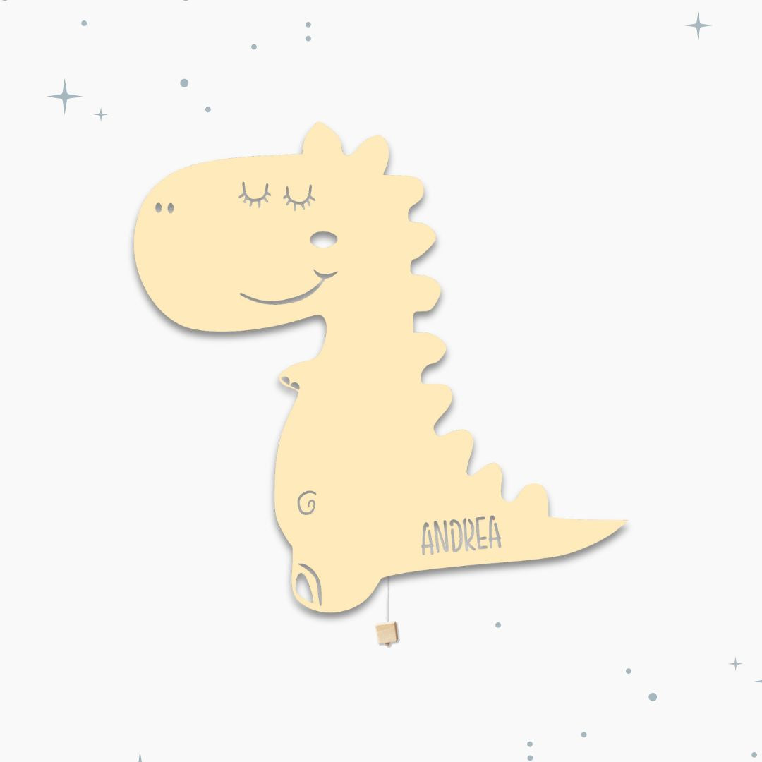 Lampada da parete personalizzata per cameretta bambini a forma di dinosauro gialla banana frappè