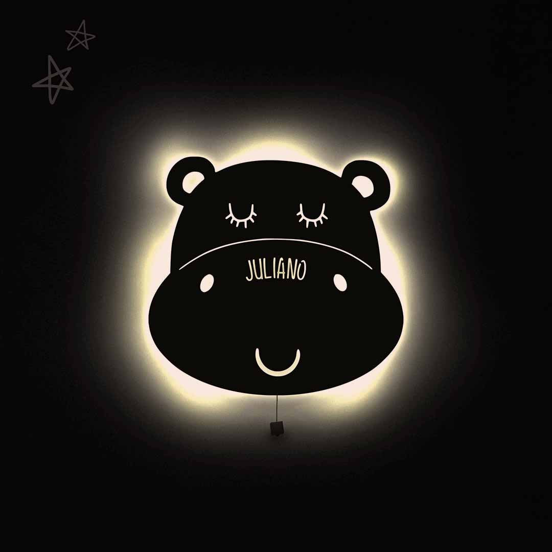 Lampada da parete personalizzata per cameretta bambini a forma di ippopotamo