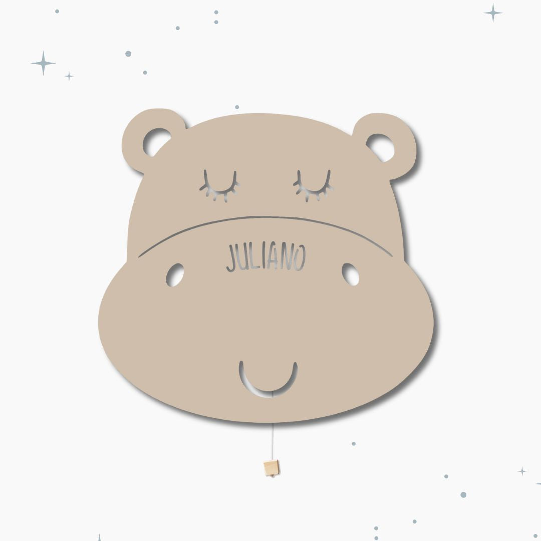 Lampada da parete personalizzata per cameretta bambini a forma di ippopotamo cioccolatte