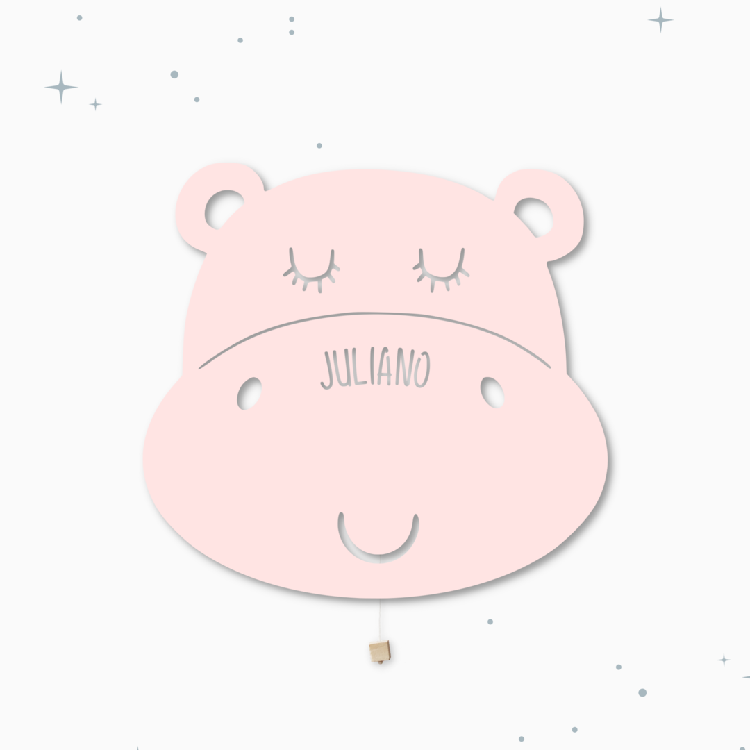 Lampada da parete personalizzata per cameretta bambini a forma di ippopotamo rosa pastello