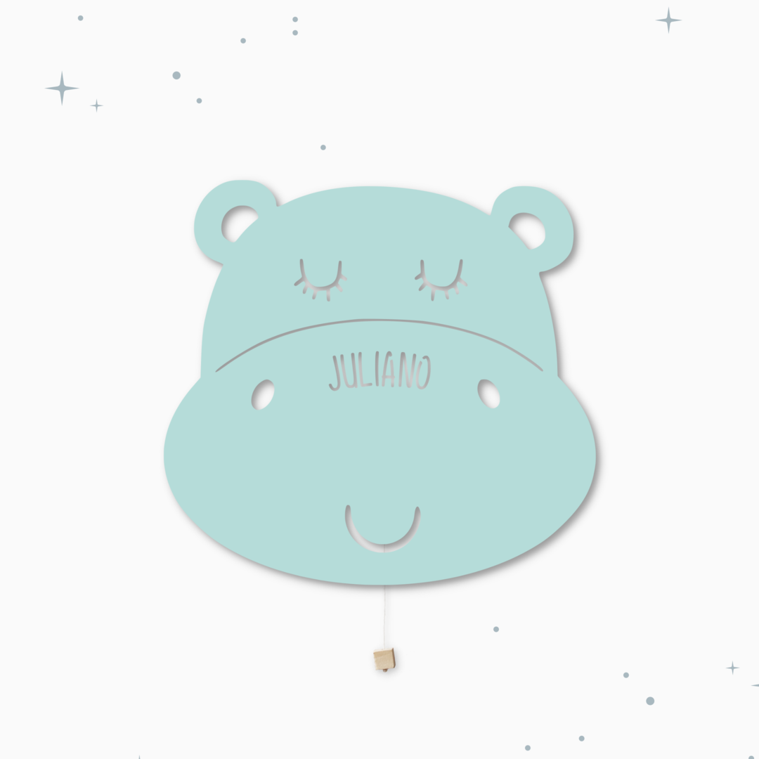 Lampada da parete personalizzata per cameretta bambini a forma di ippopotamo verde acqua