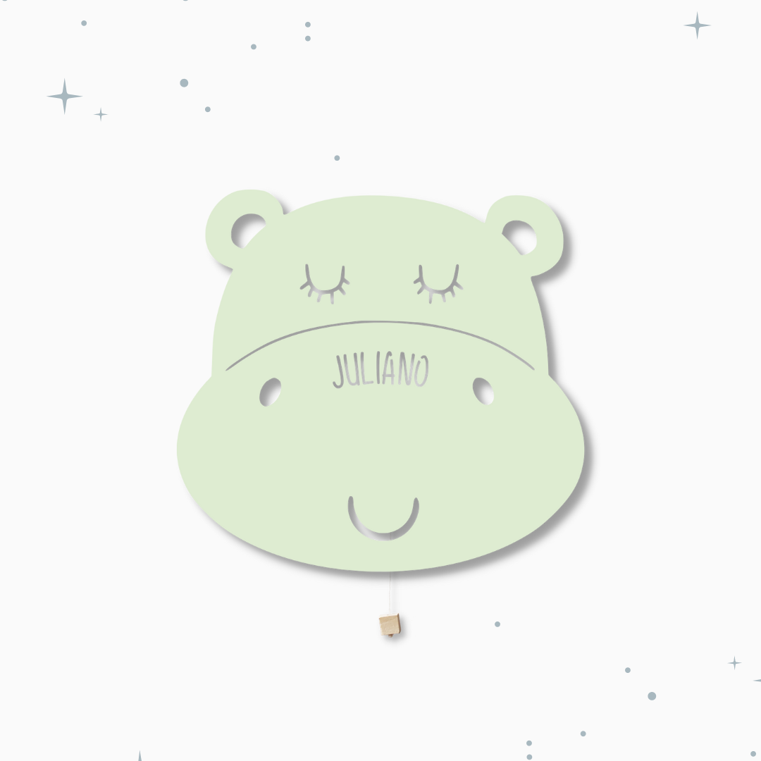 Lampada da parete personalizzata per cameretta bambini a forma di ippopotamo verde latte e menta