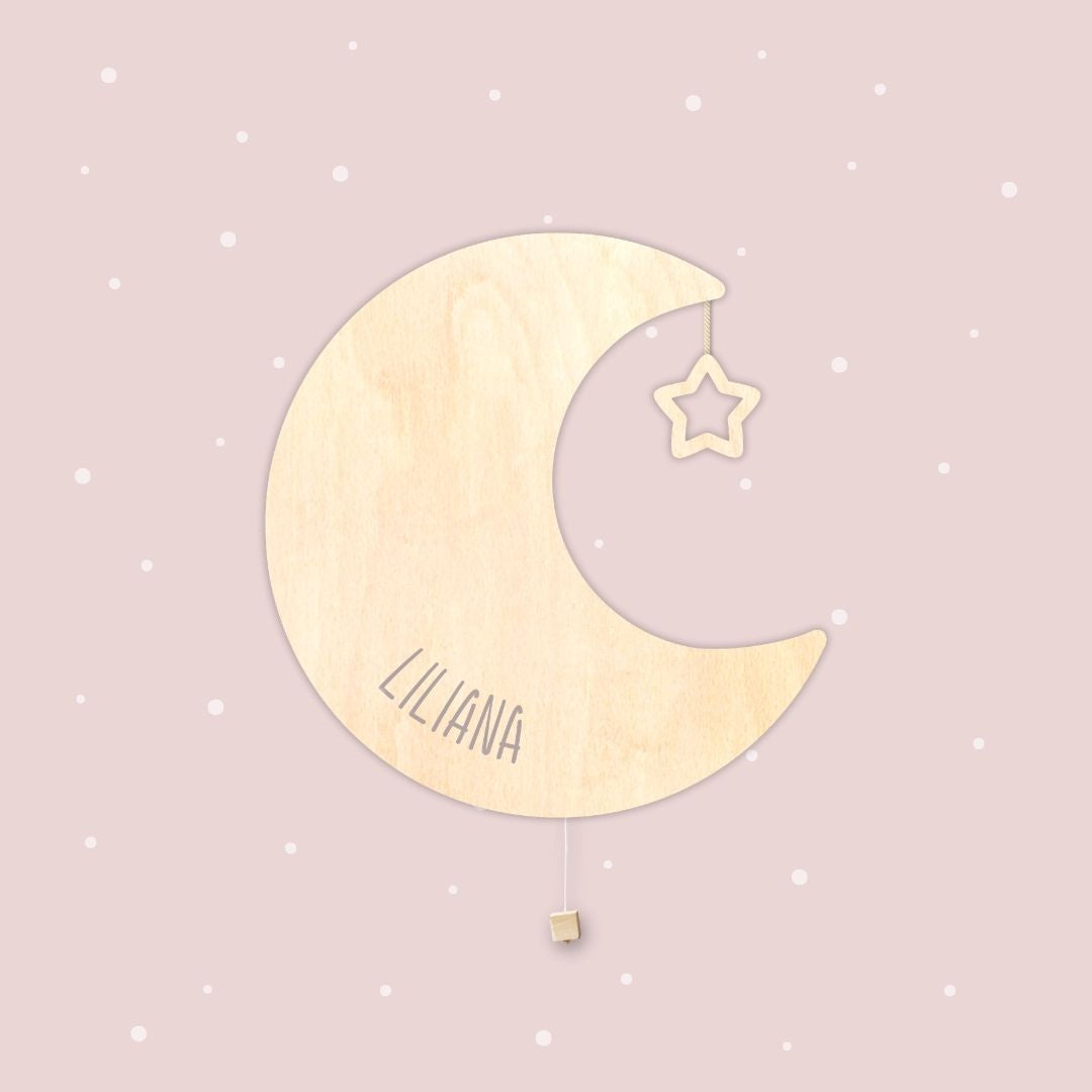 Lampada da parete personalizzata per cameretta bambini a forma di luna legno