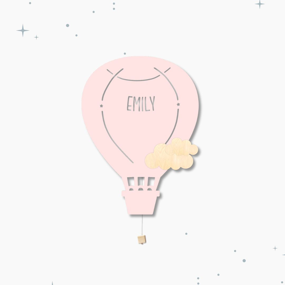 Lampada da parete personalizzata per cameretta bambini a forma di mongolfiera rosa pastello