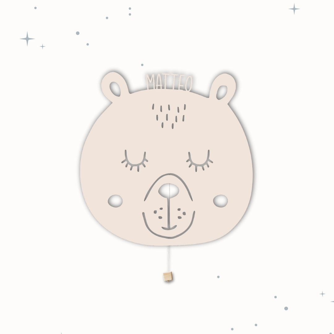 Lampada da parete personalizzata per cameretta bambini a forma di orso beige caffellatte