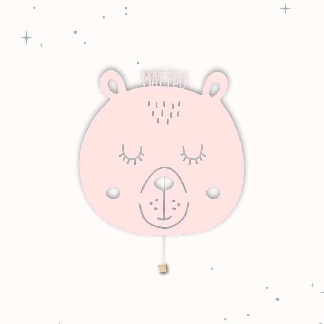 Lampada da parete personalizzata per cameretta bambini a forma di orso rosa pastello