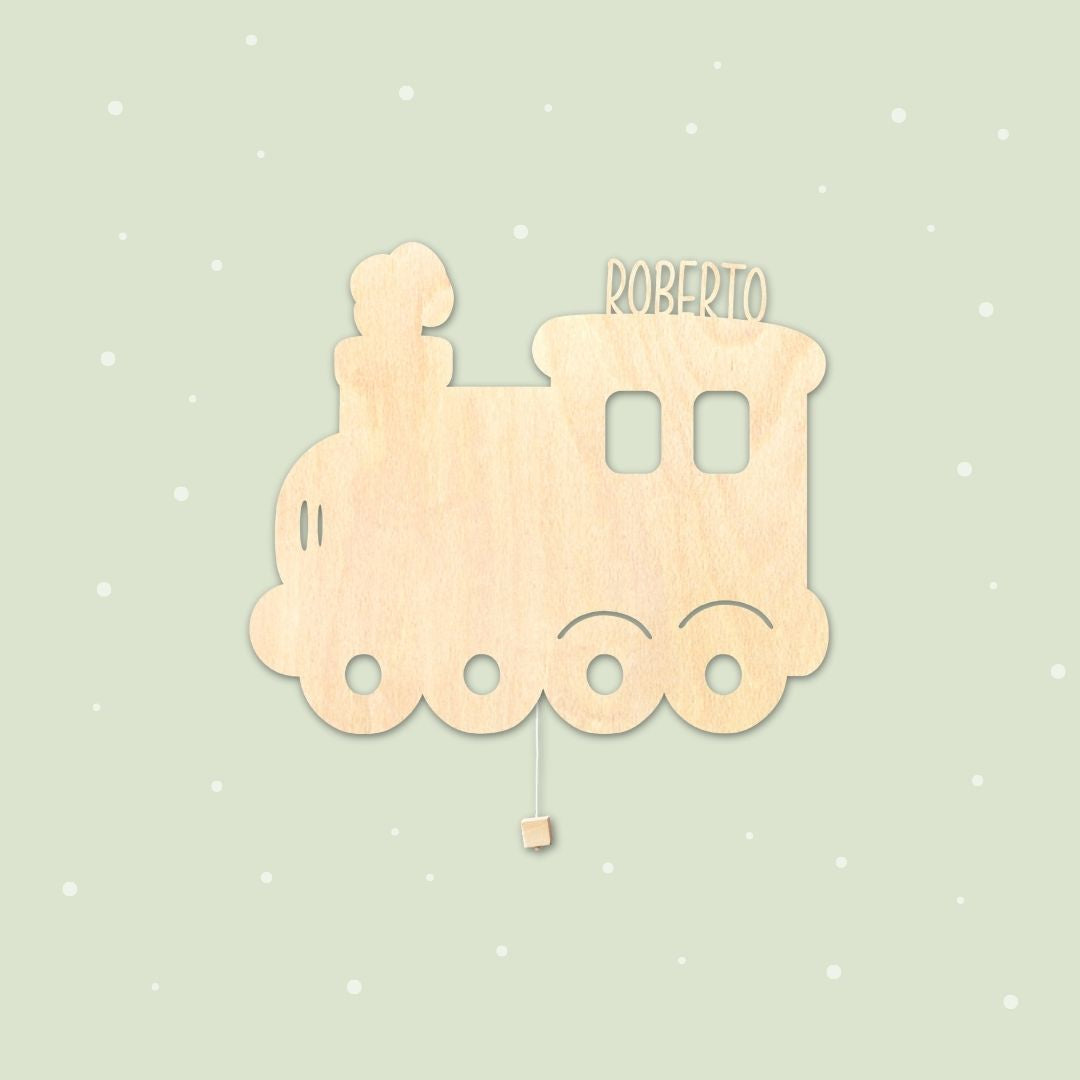 Lampada da parete personalizzata per cameretta bambini a forma di treno legno