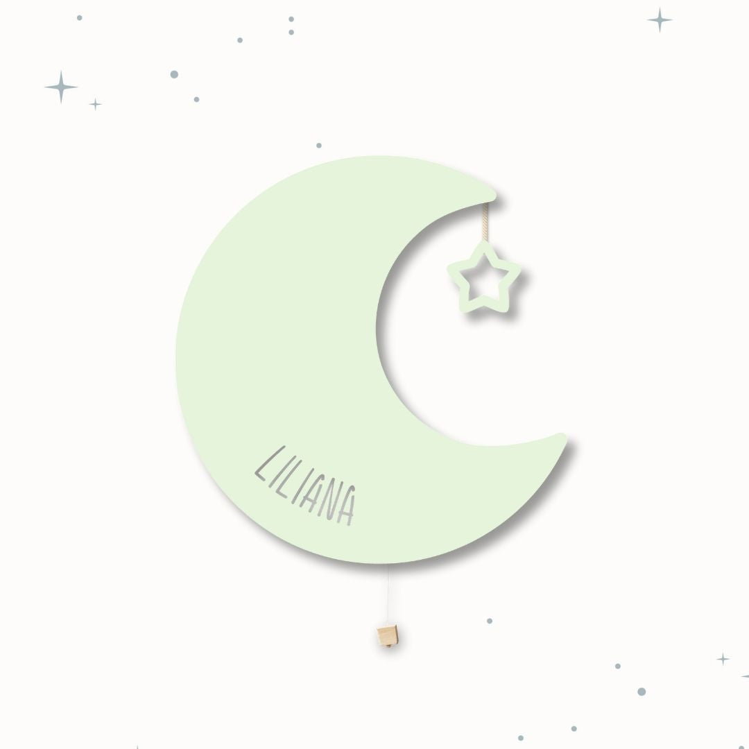 Lampada da parete personalizzata per cameretta bambini a forma di luna verde latte e menta