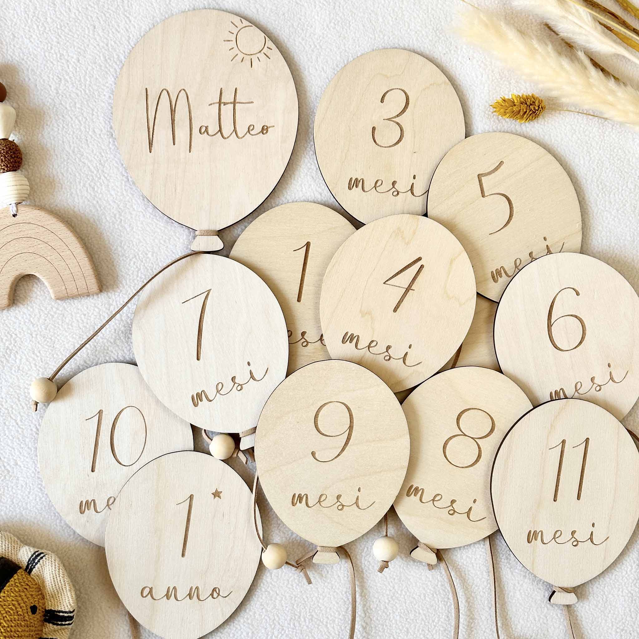 Milestones cards primo anno neonato a forma di palloncino