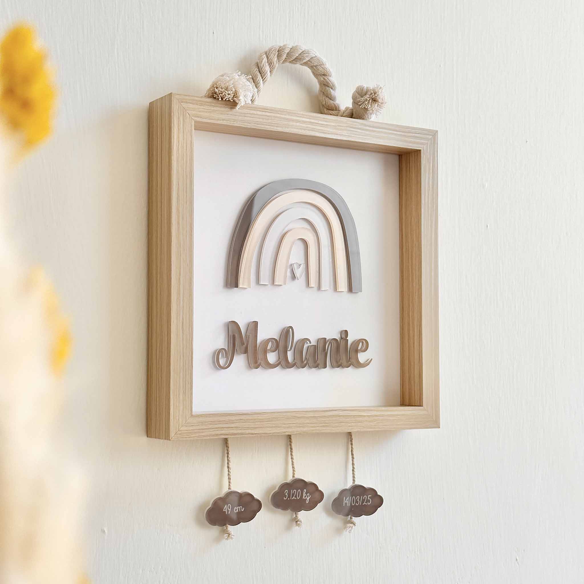 Quadro nascita arcobaleno legno beige