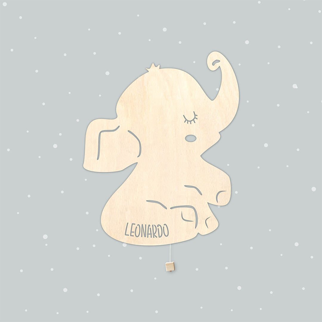 Lampada da parete personalizzata per cameretta bambini a forma di elefante legno