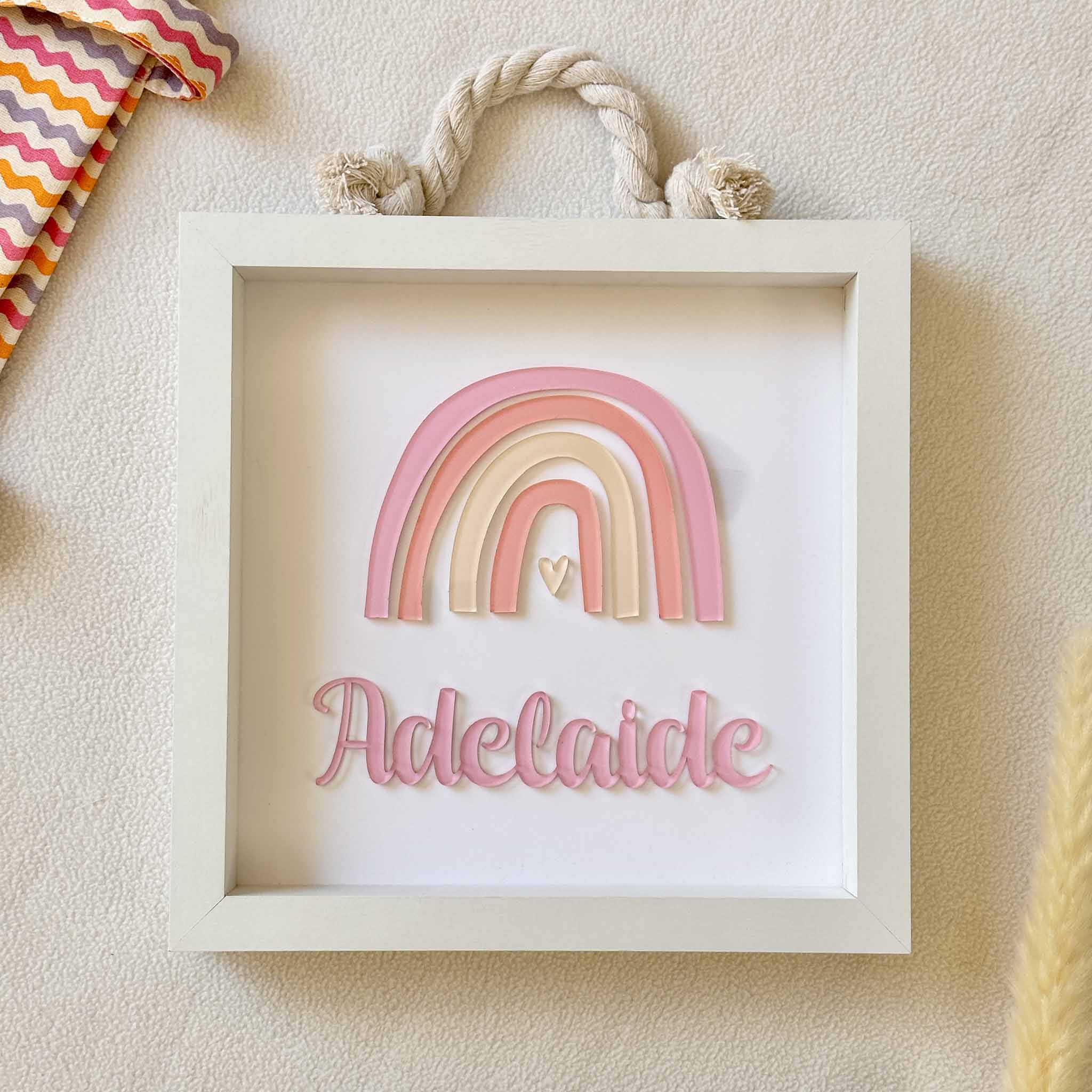 Quadretto arredo cameretta bambina legno bianco rosa