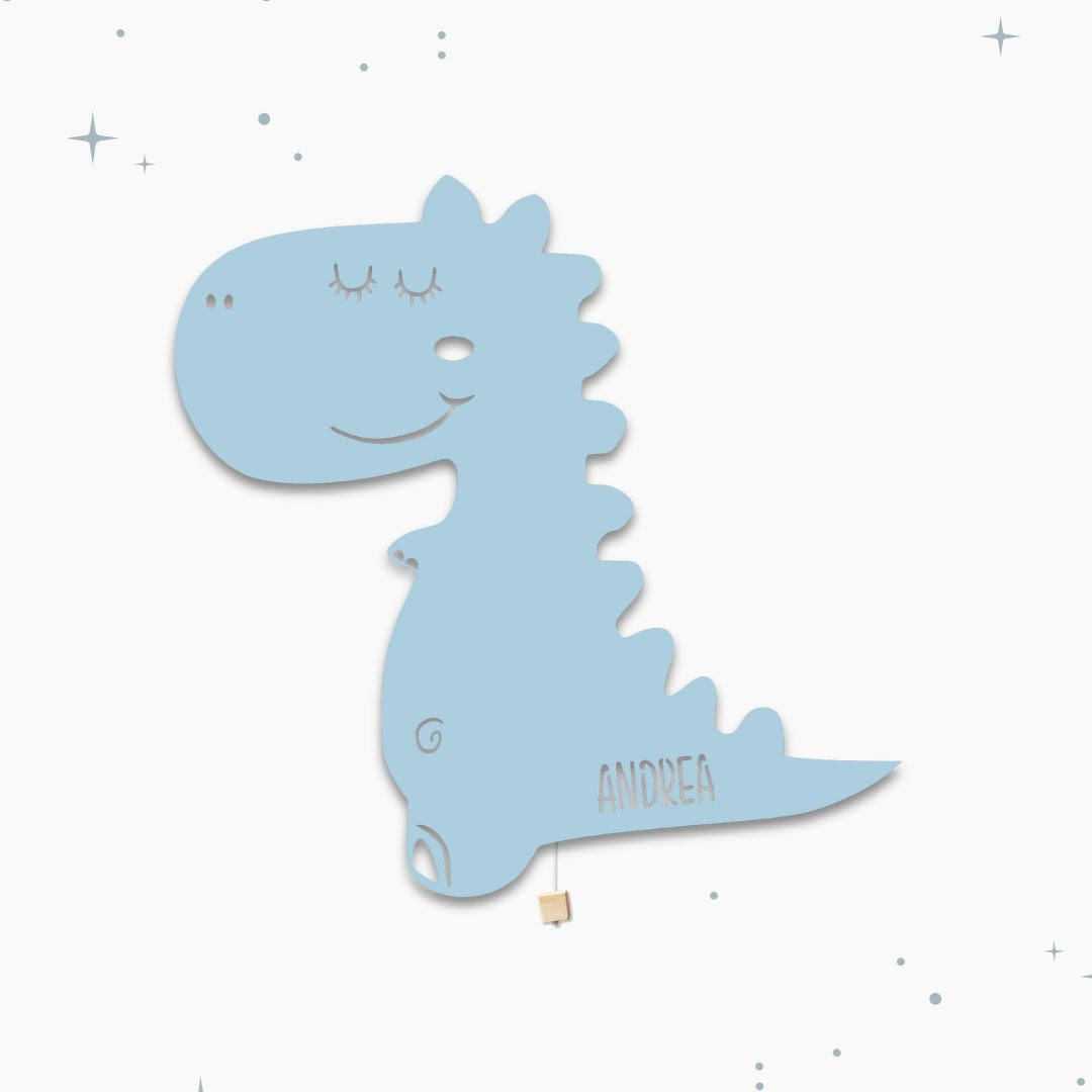Lampada da parete personalizzata per cameretta bambini a forma di dinosauro azzurra polvere blu