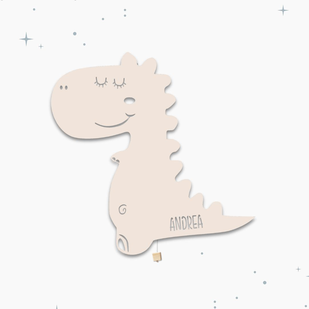 Lampada da parete personalizzata per cameretta bambini a forma di dinosauro beige caffellatte