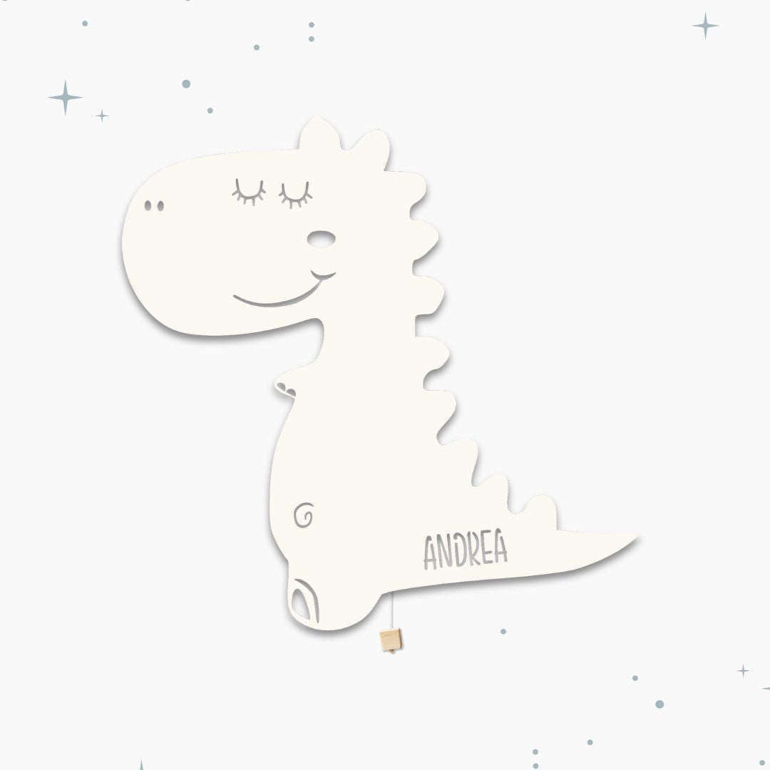 Lampada da parete personalizzata per cameretta bambini a forma di dinosauro bianca crema di riso