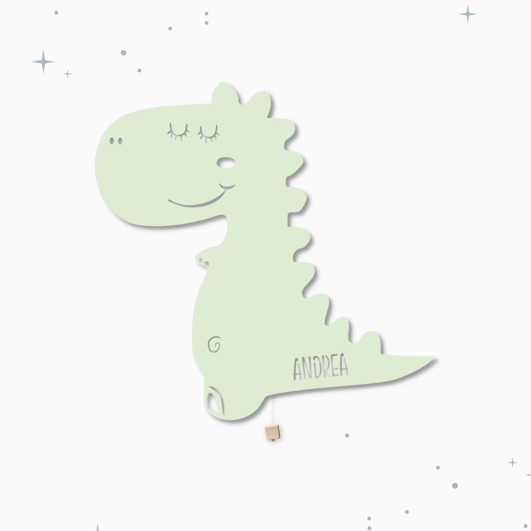 Lampada da parete personalizzata per cameretta bambini a forma di dinosauro verde latte e menta