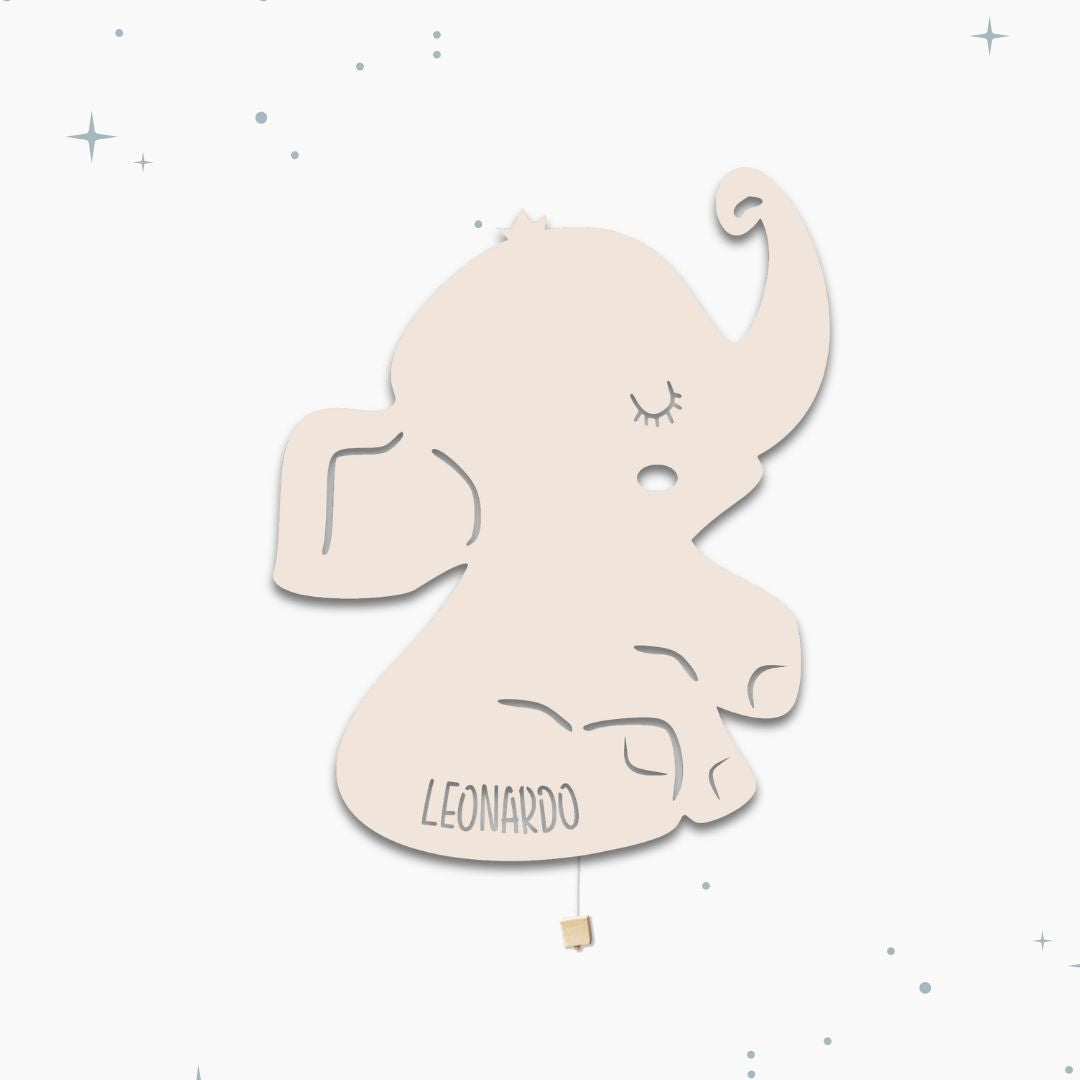 Lampada da parete personalizzata per cameretta bambini a forma di elefante beige caffellatte