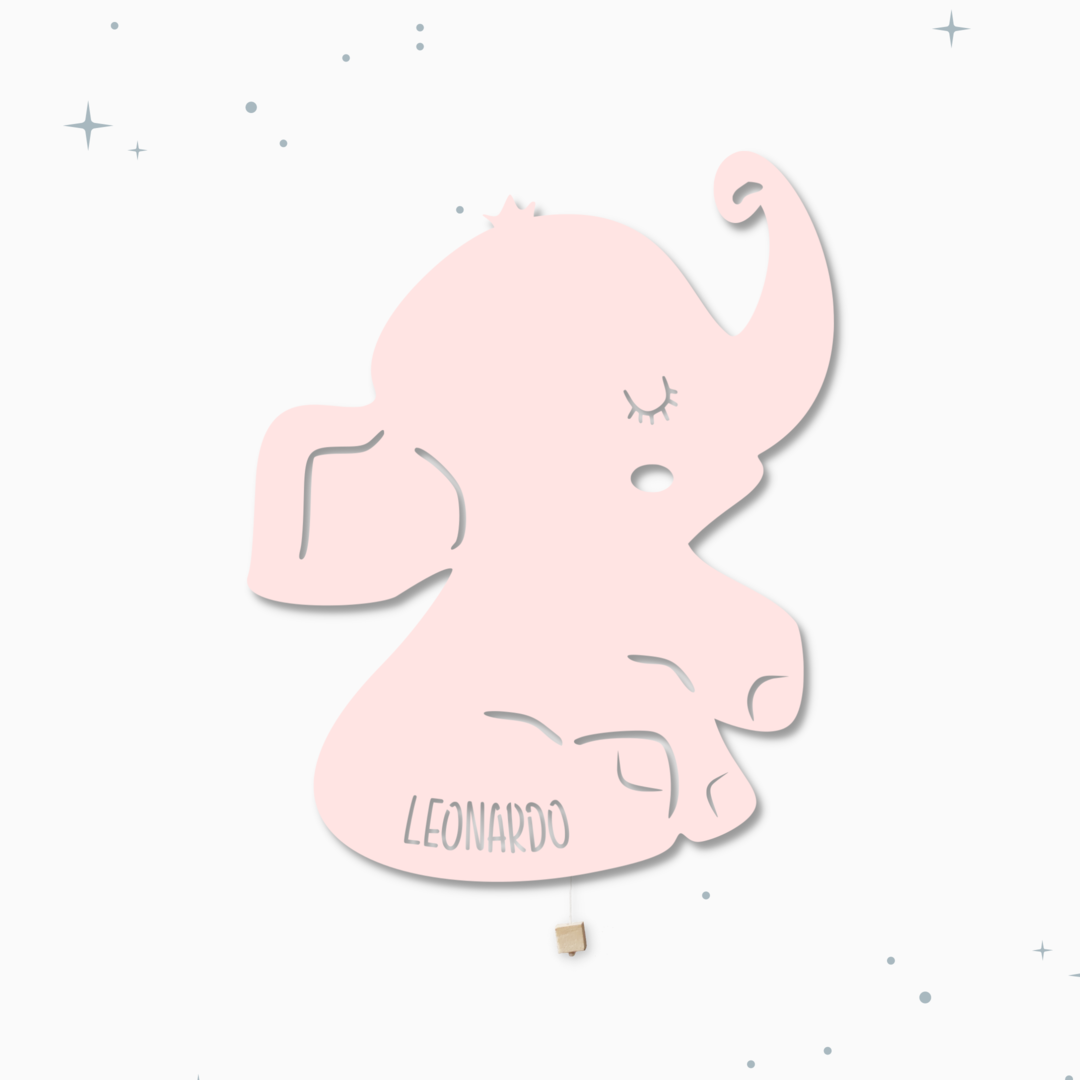Lampada da parete personalizzata per cameretta bambini a forma di elefante rosa pastello