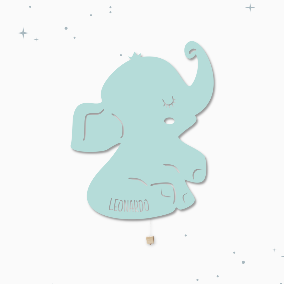 Lampada da parete personalizzata per cameretta bambini a forma di elefante verde acqua