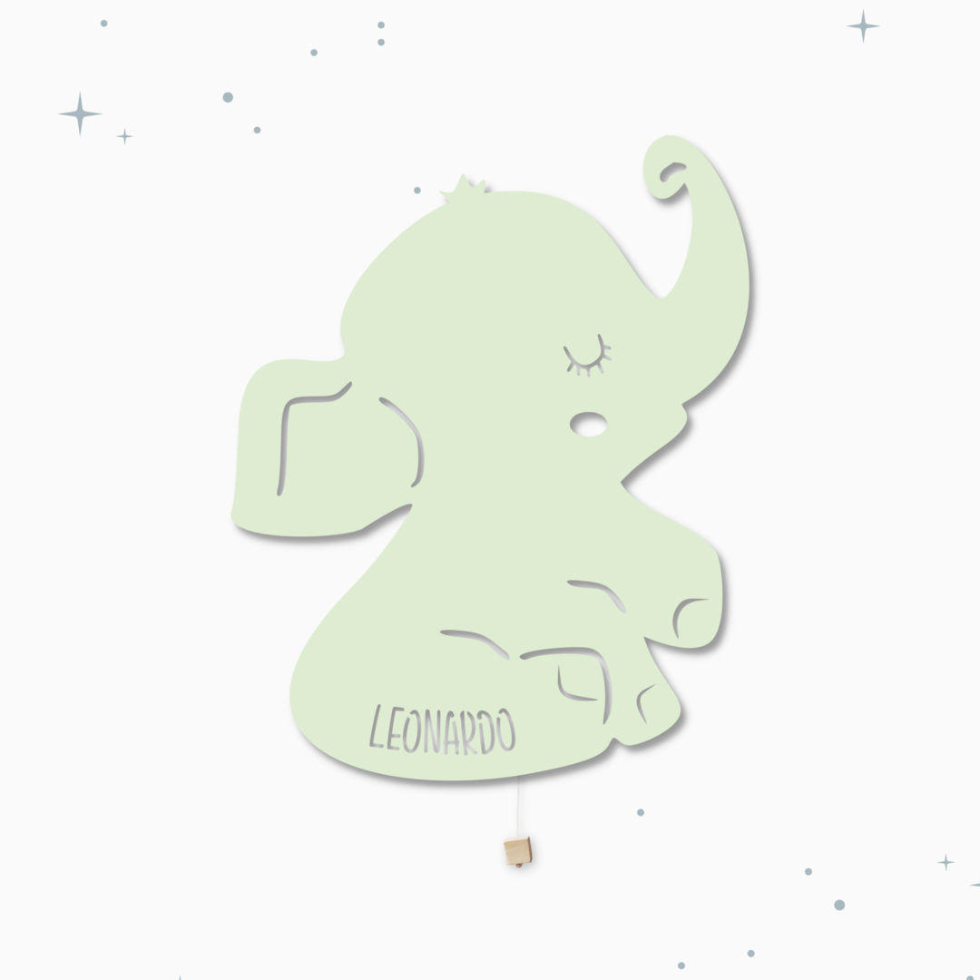 Lampada da parete personalizzata per cameretta bambini a forma di elefante verde latte e menta