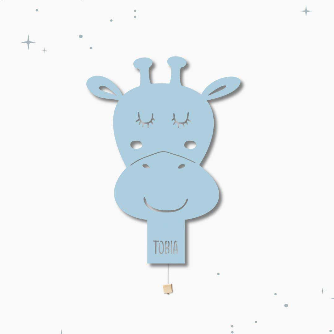 Lampada da parete personalizzata per cameretta bambini a forma di giraffa azzurra polvere blu