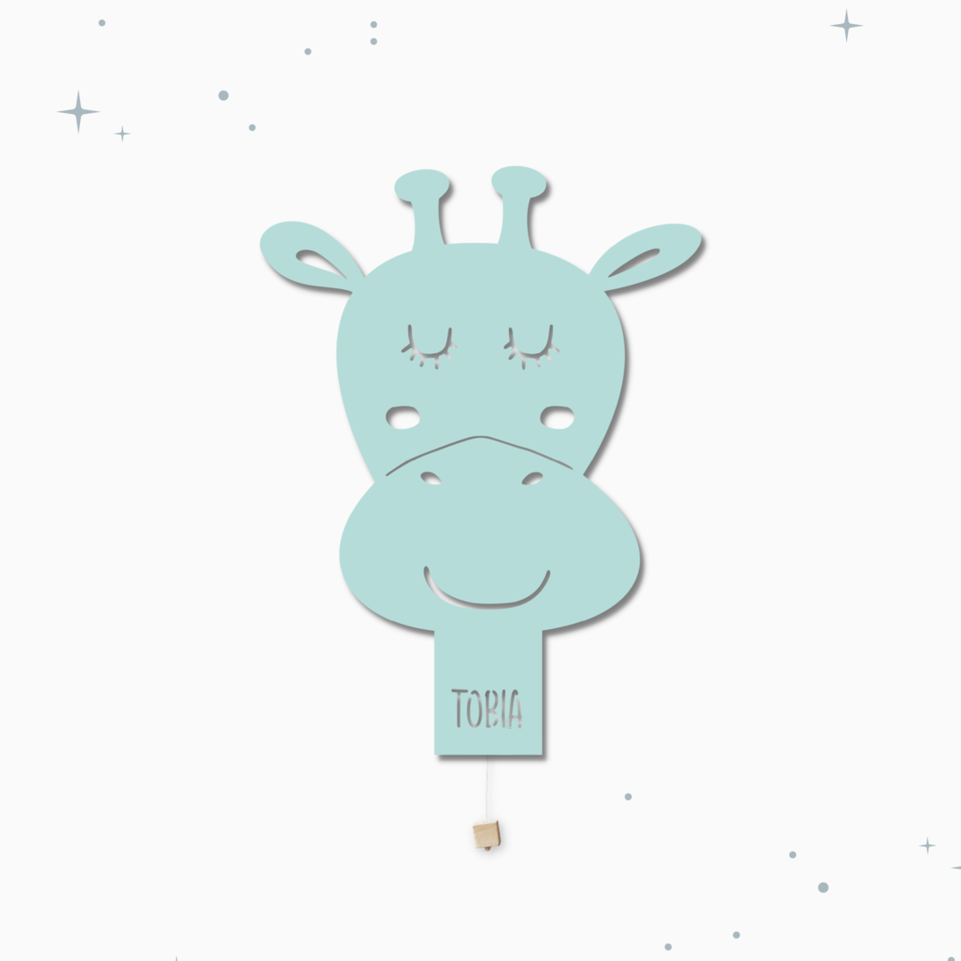 Lampada da parete personalizzata per cameretta bambini a forma di giraffa verde acqua