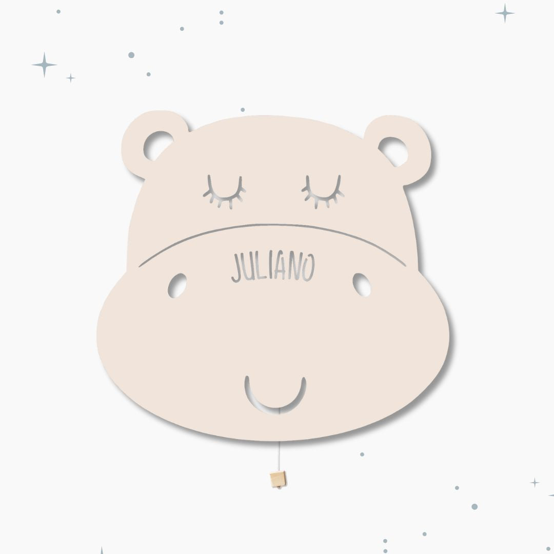 Lampada da parete personalizzata per cameretta bambini a forma di ippopotamo beige caffellatte