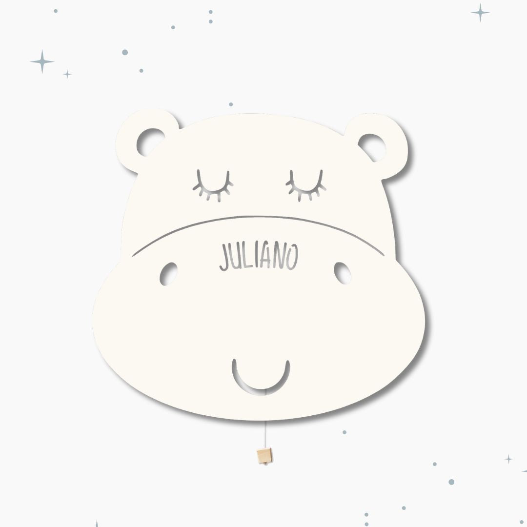 Lampada da parete personalizzata per cameretta bambini a forma di ippopotamo bianca crema di riso