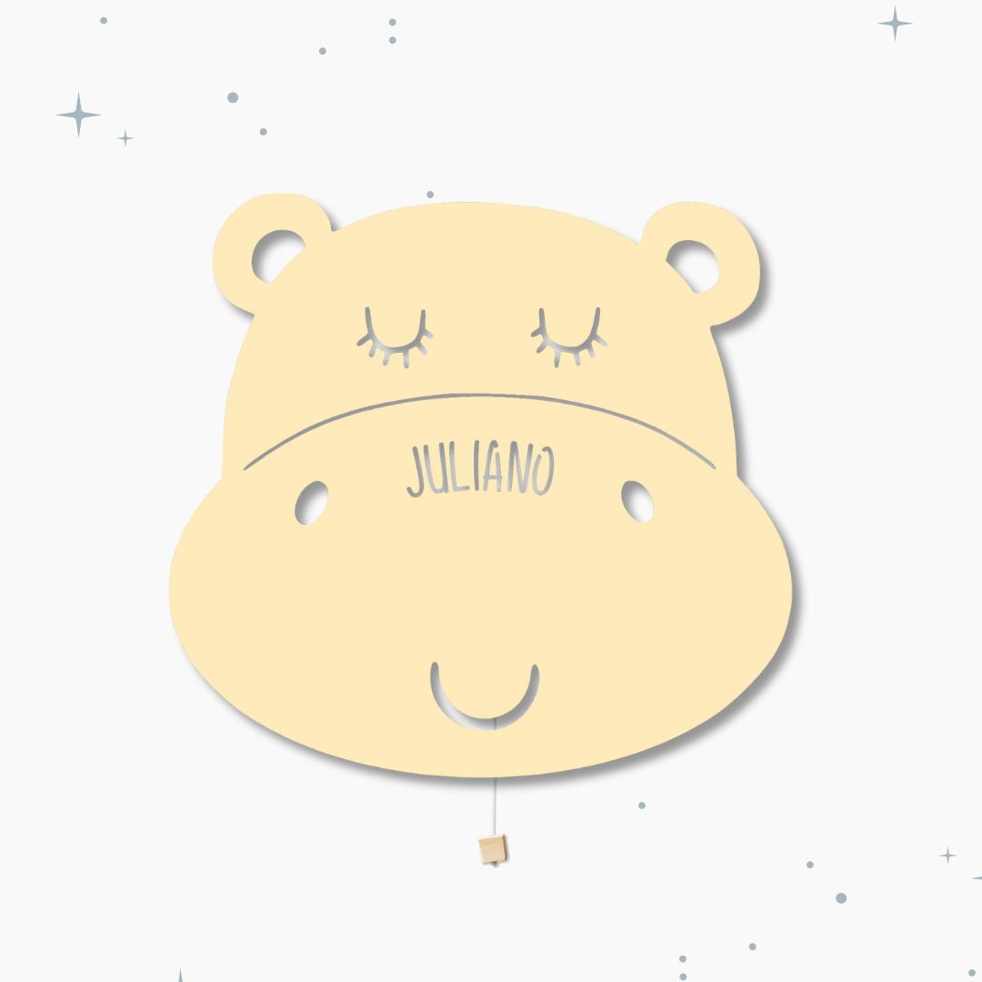 Lampada da parete personalizzata per cameretta bambini a forma di ippopotamo gialla banana frappè