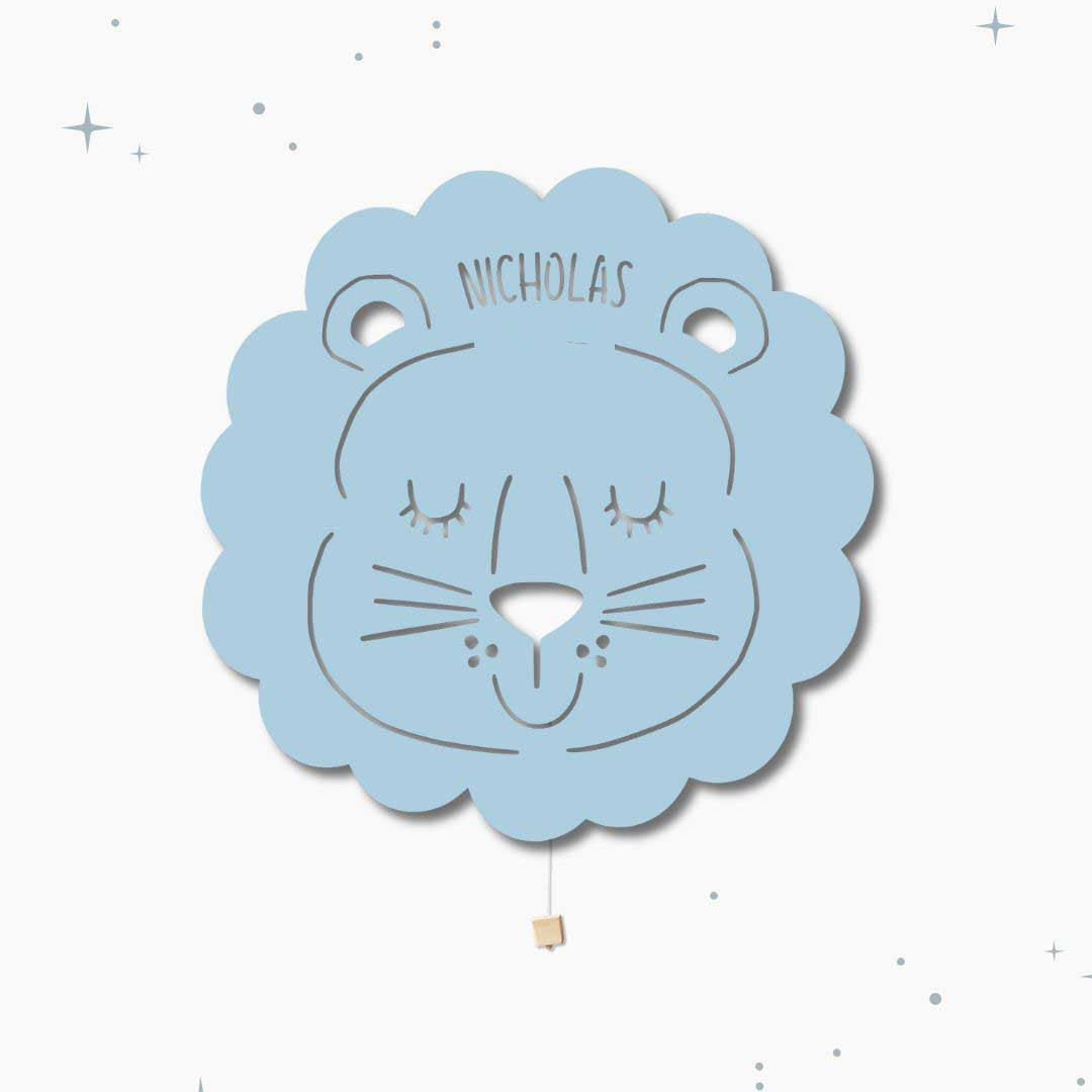 Lampada da parete personalizzata per cameretta bambini a forma di leone azzurra polvere blu