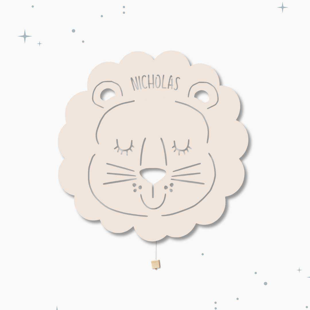 Lampada da parete personalizzata per cameretta bambini a forma di leone beige caffellatte