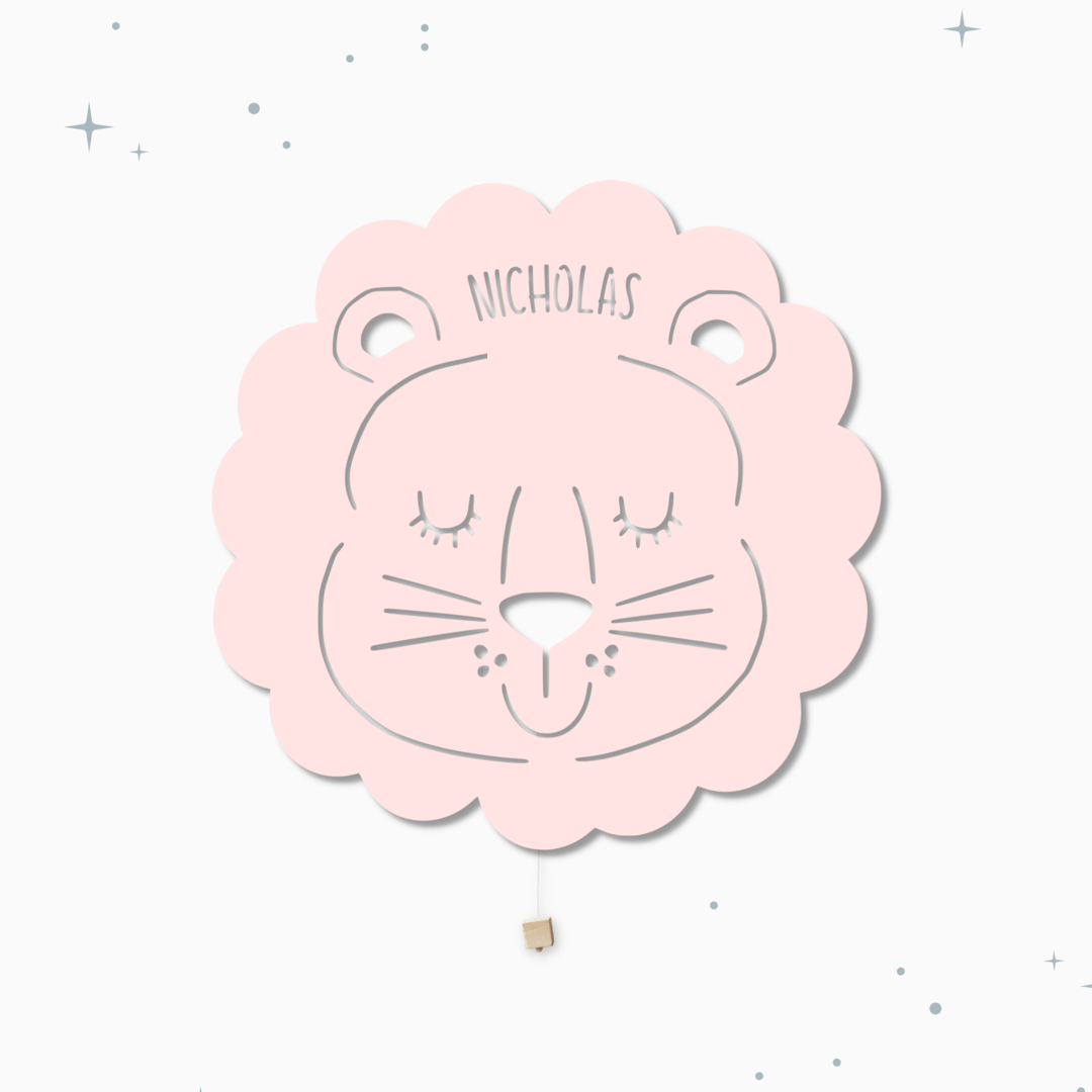 Lampada da parete personalizzata per cameretta bambini a forma di leone rosa pastello