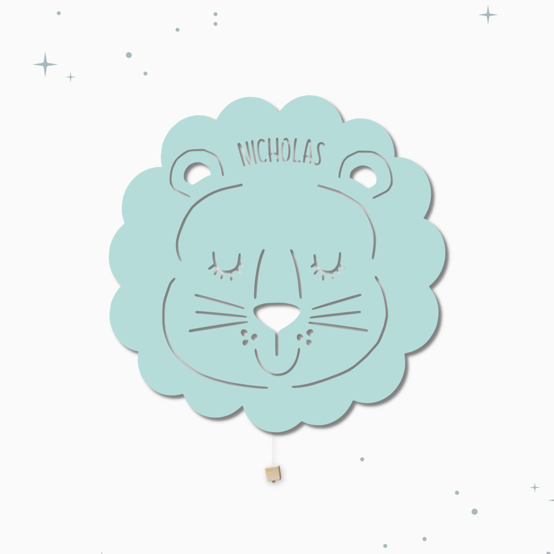 Lampada da parete personalizzata per cameretta bambini a forma di leone verde acqua