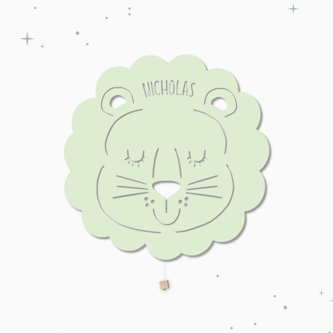 Lampada da parete personalizzata per cameretta bambini a forma di leone verde latte e menta