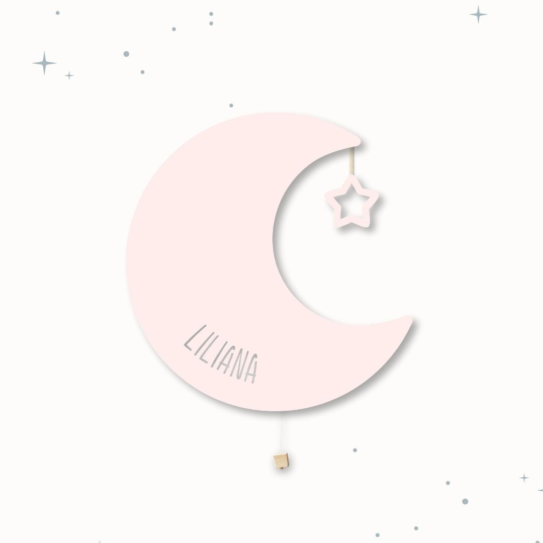 Lampada da parete personalizzata per cameretta bambini a forma di luna rosa pastello