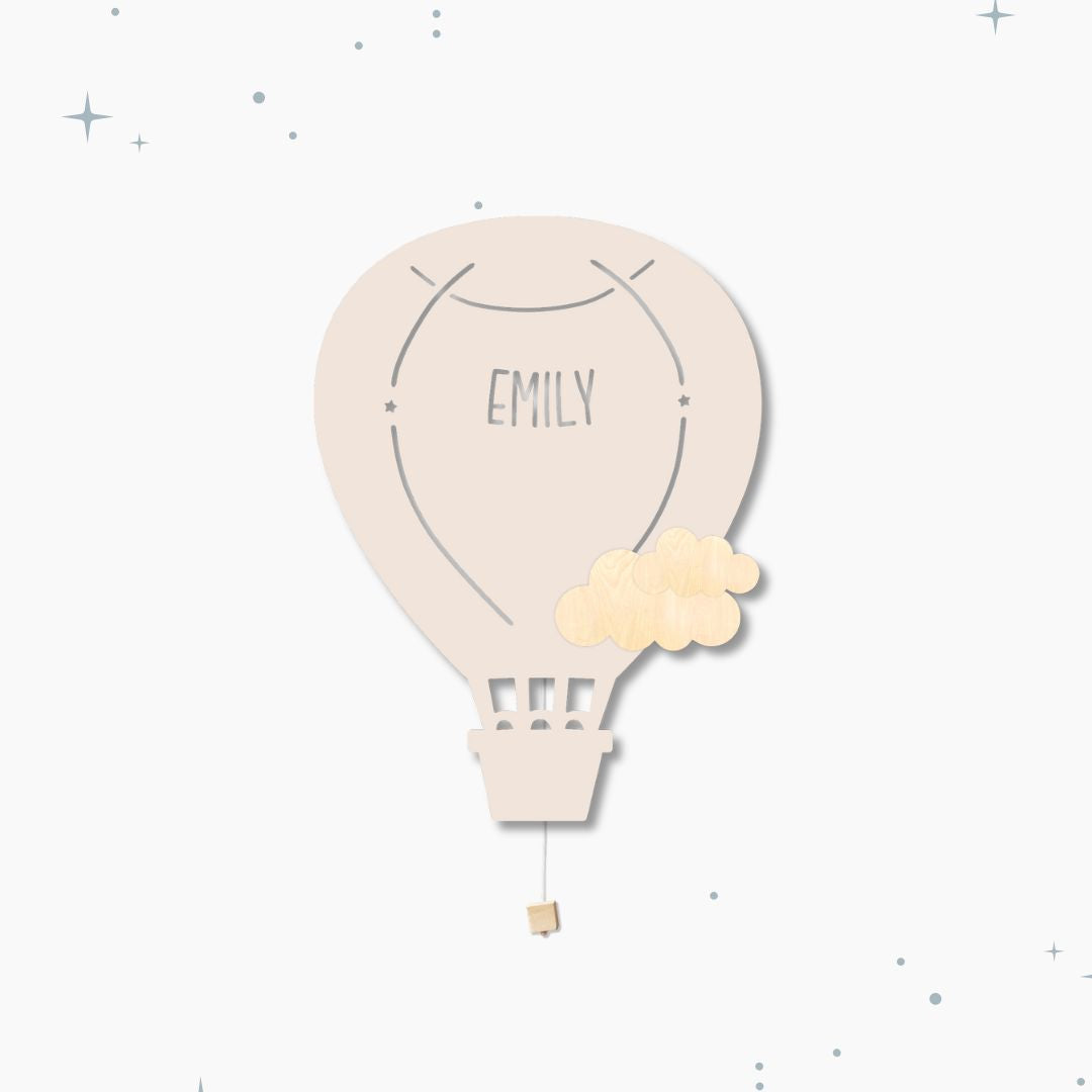 Lampada da parete personalizzata per cameretta bambini a forma di mongolfiera beige caffellatte
