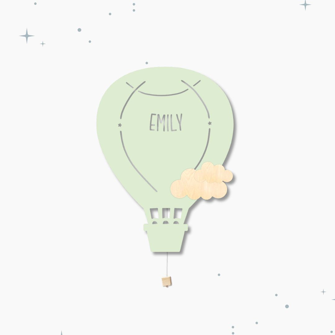Lampada da parete personalizzata per cameretta bambini a forma di mongolfiera verde latte e menta