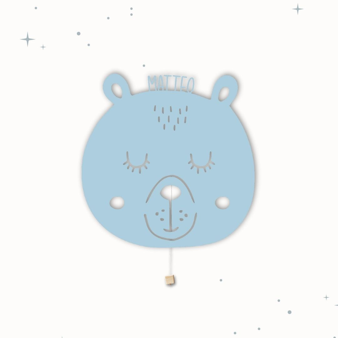Lampada da parete personalizzata per cameretta bambini a forma di orso azzurra polvere blu