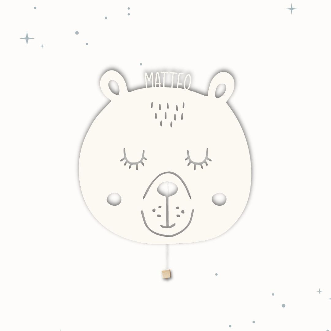 Lampada da parete personalizzata per cameretta bambini a forma di orso bianca crema di riso