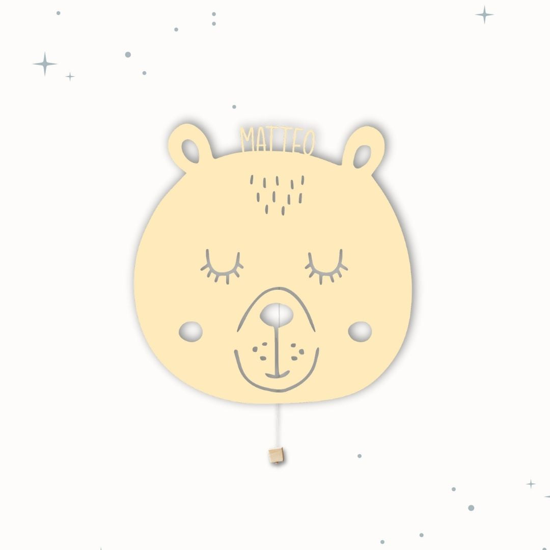 Lampada da parete personalizzata per cameretta bambini a forma di orso gialla banana frappè