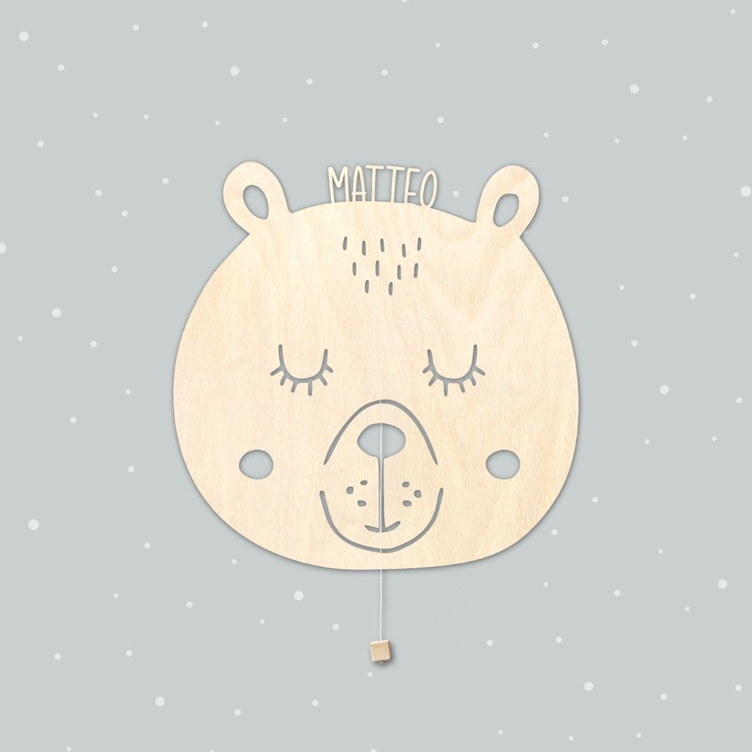 Lampada da parete personalizzata per cameretta bambini a forma di orso legno