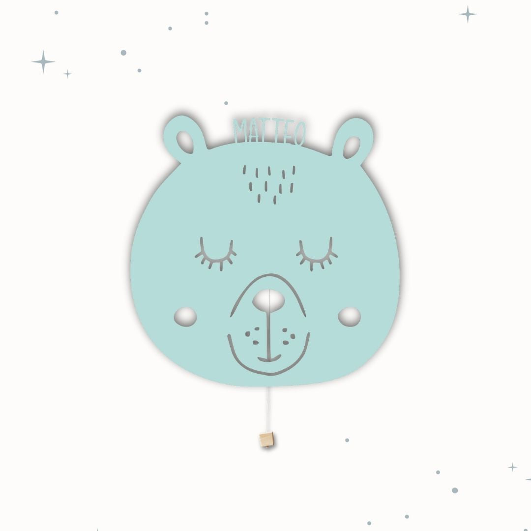 Lampada da parete personalizzata per cameretta bambini a forma di orso verde acqua