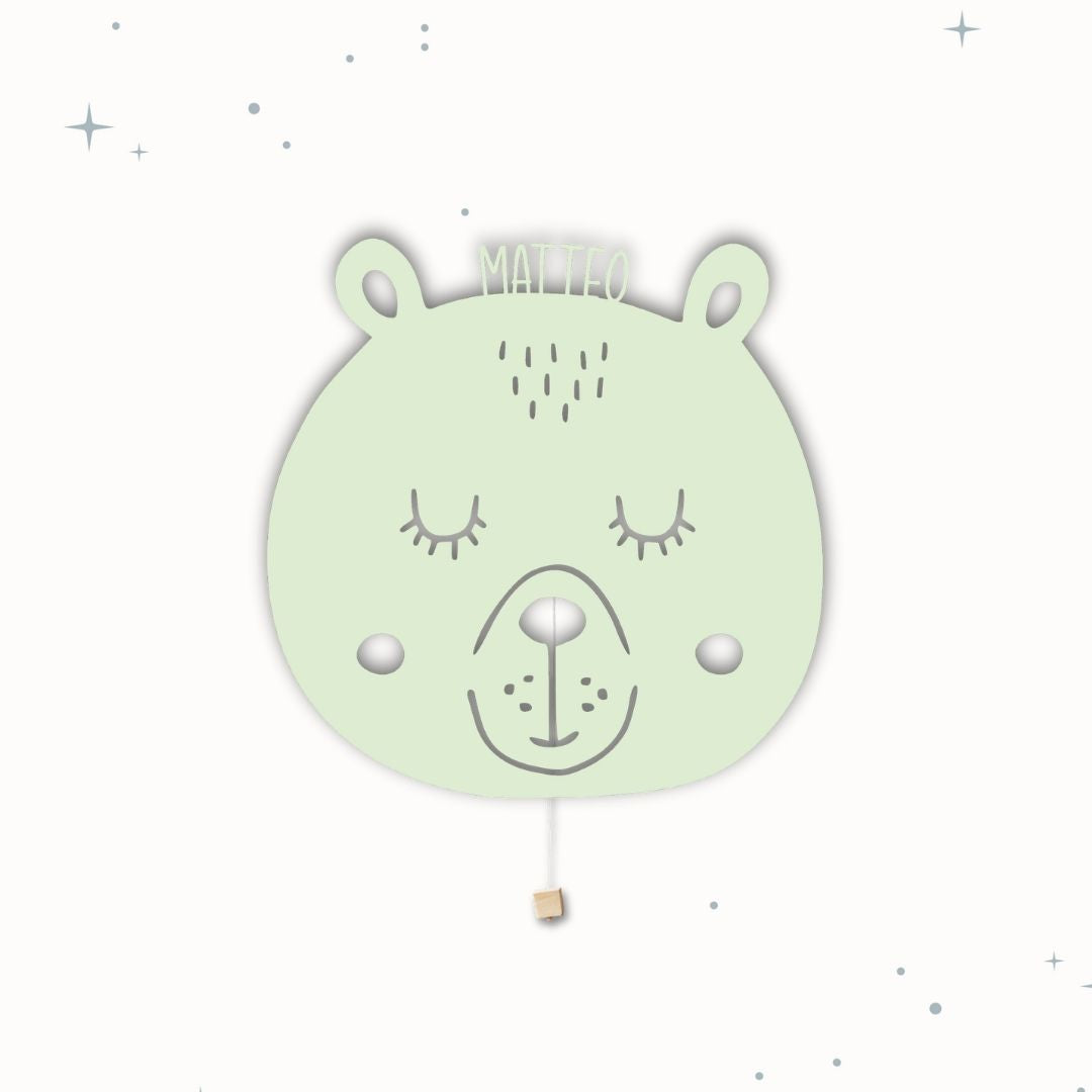 Lampada da parete personalizzata per cameretta bambini a forma di orso verde latte e menta
