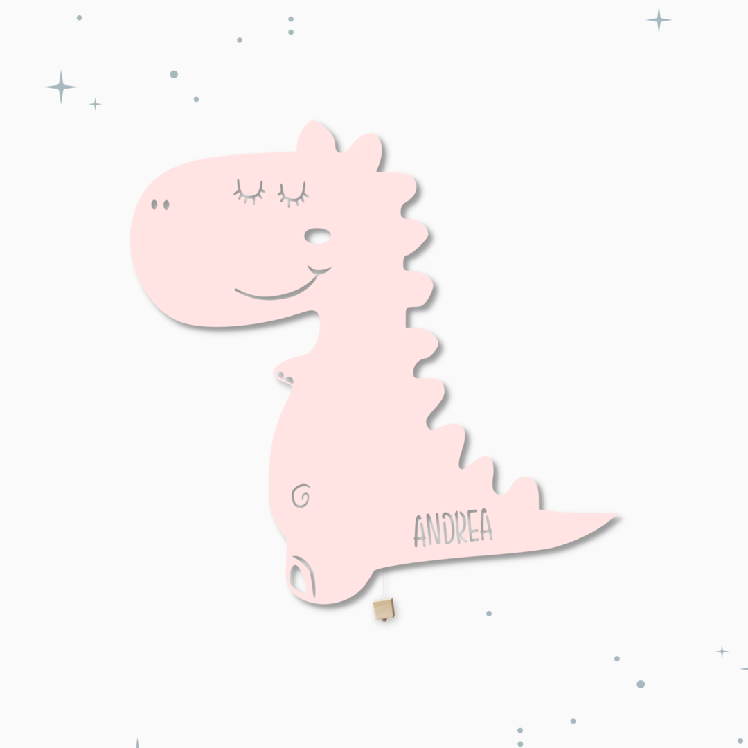 Lampada da parete personalizzata per cameretta bambini a forma di dinosauro rosa pastello