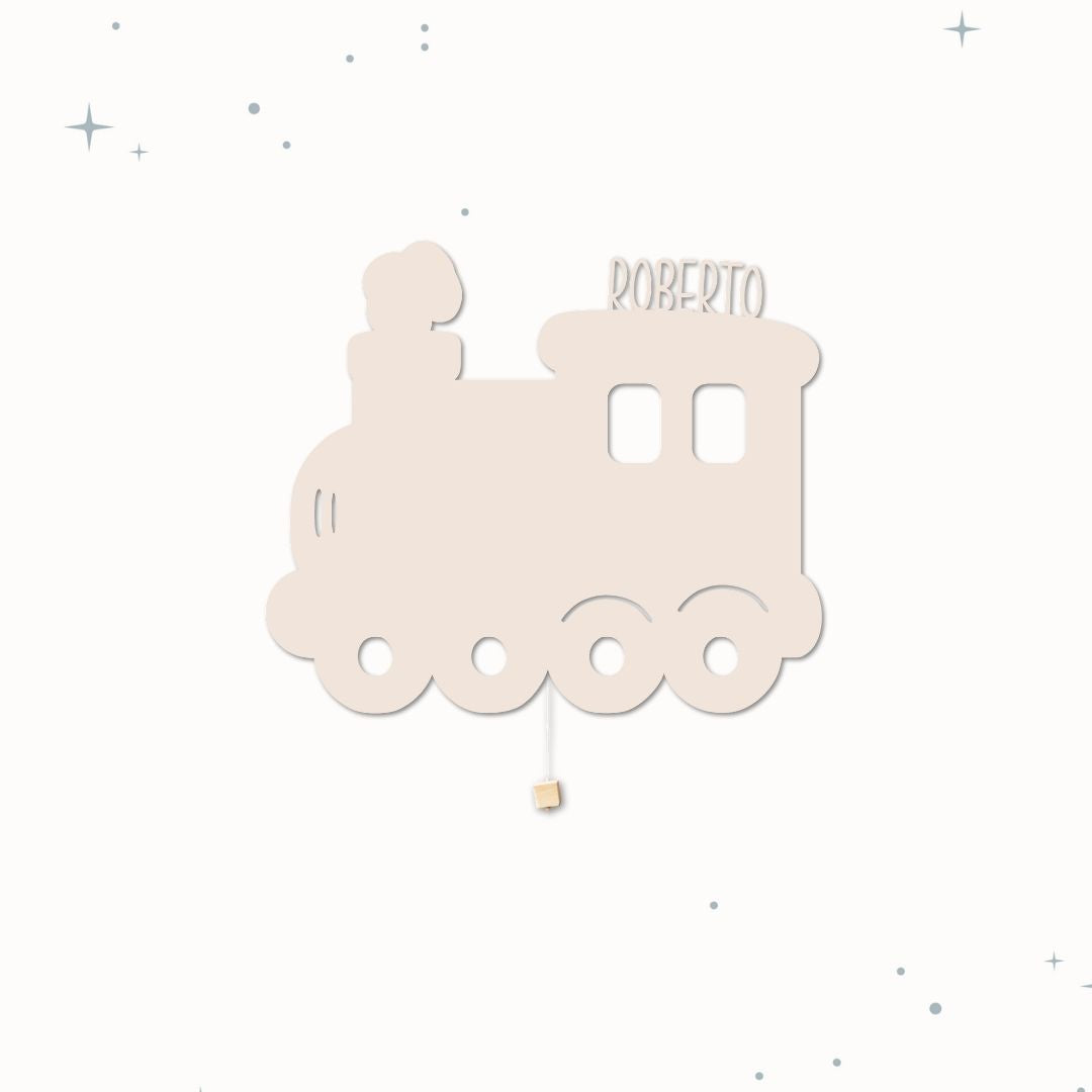 Lampada da parete personalizzata per cameretta bambini a forma di treno beige caffellatte