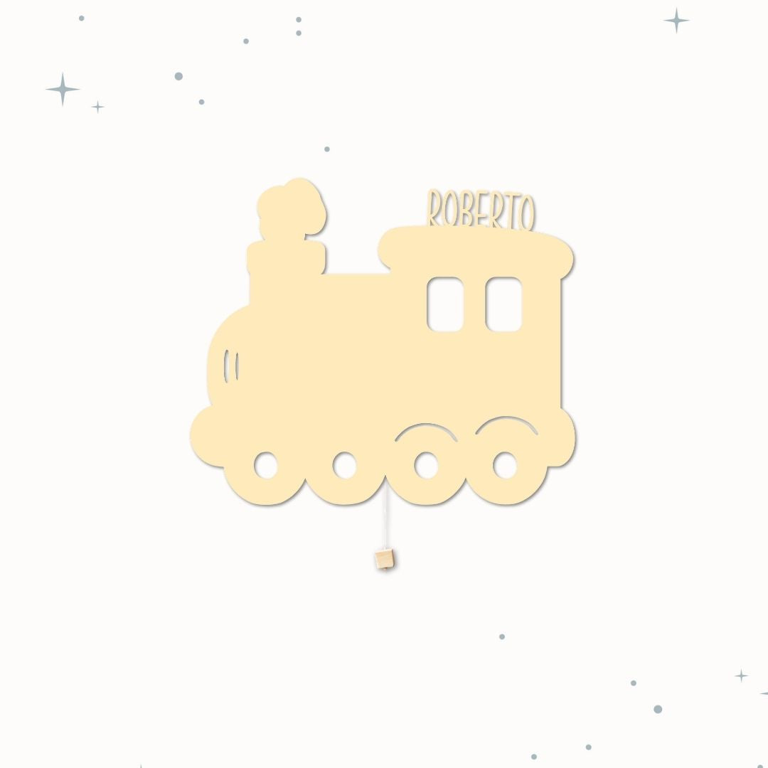 Lampada da parete personalizzata per cameretta bambini a forma di treno gialla banana frappè