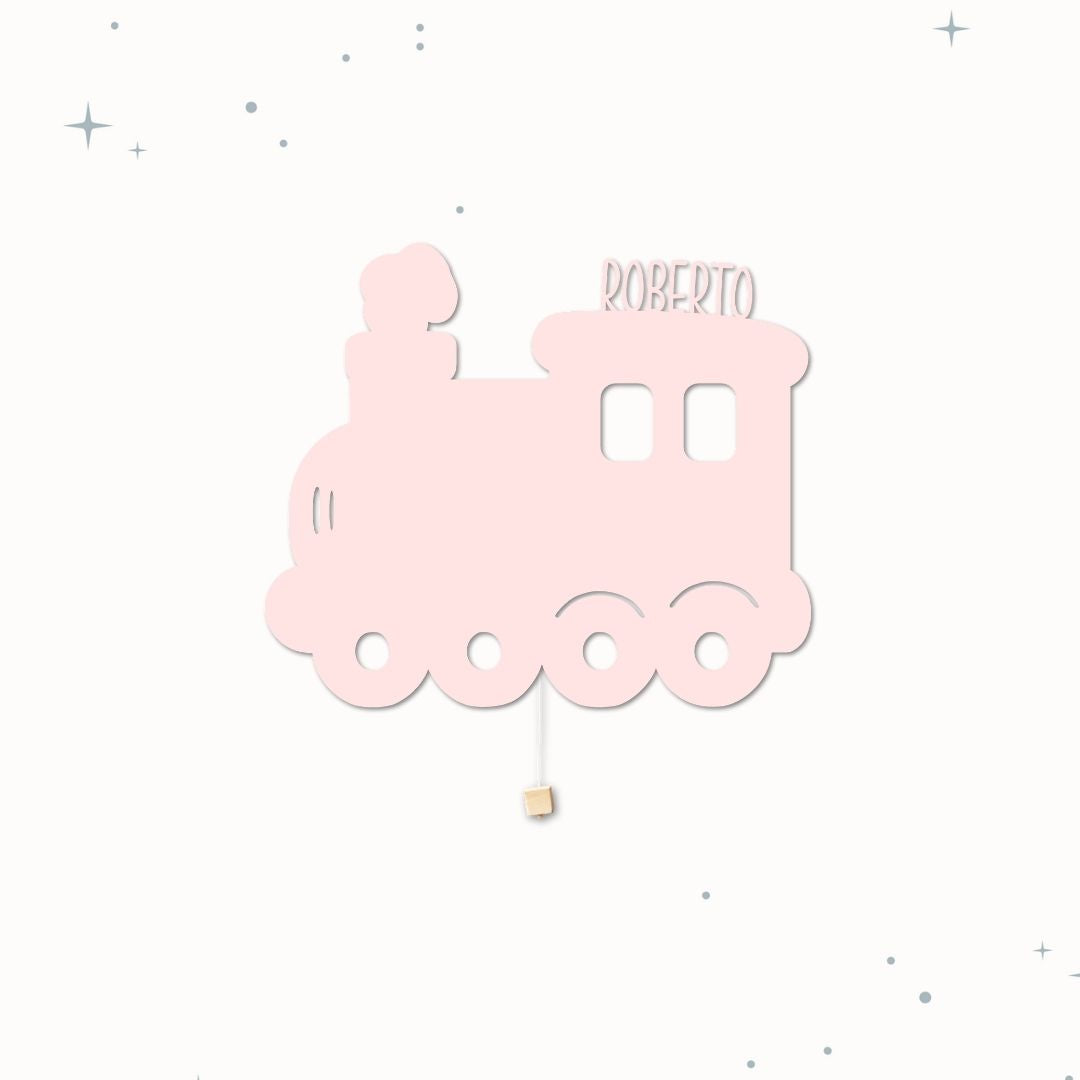 Lampada da parete personalizzata per cameretta bambini a forma di treno rosa pastello